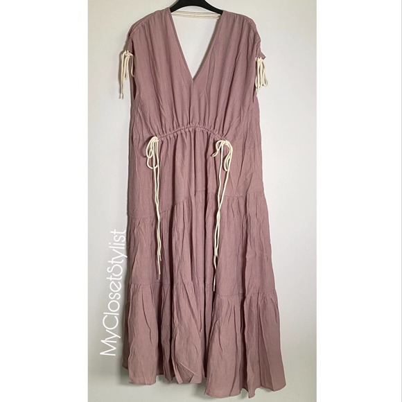 Anthropologie Tiered Pinch Maxi Dress NWT New Large pink Flowy SO FLATTERING! - Picture 4 of 10